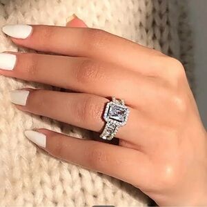 Luxury Sparkly Princess Cut Zircon Halo Ring Women Engagement​